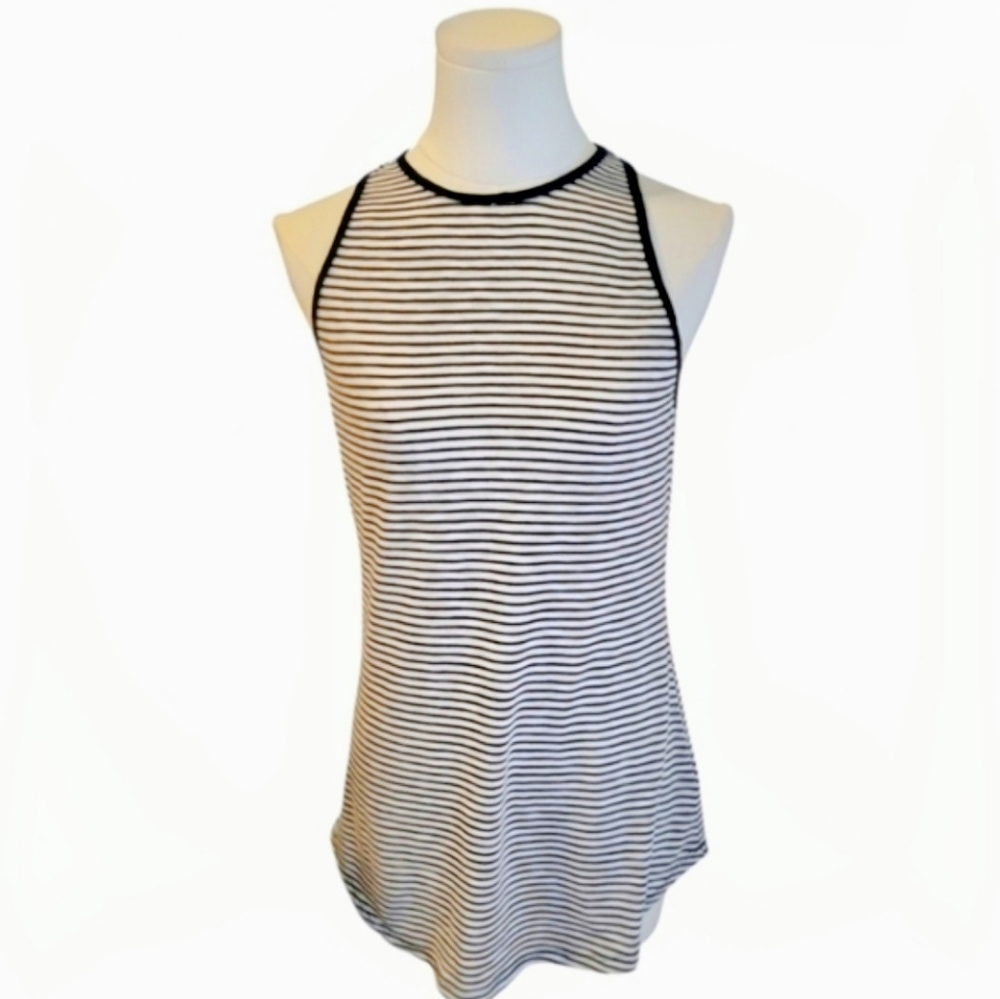 Mossimo Classic Black and White Stretchy Striped Zipped Back Tank Top Size XS